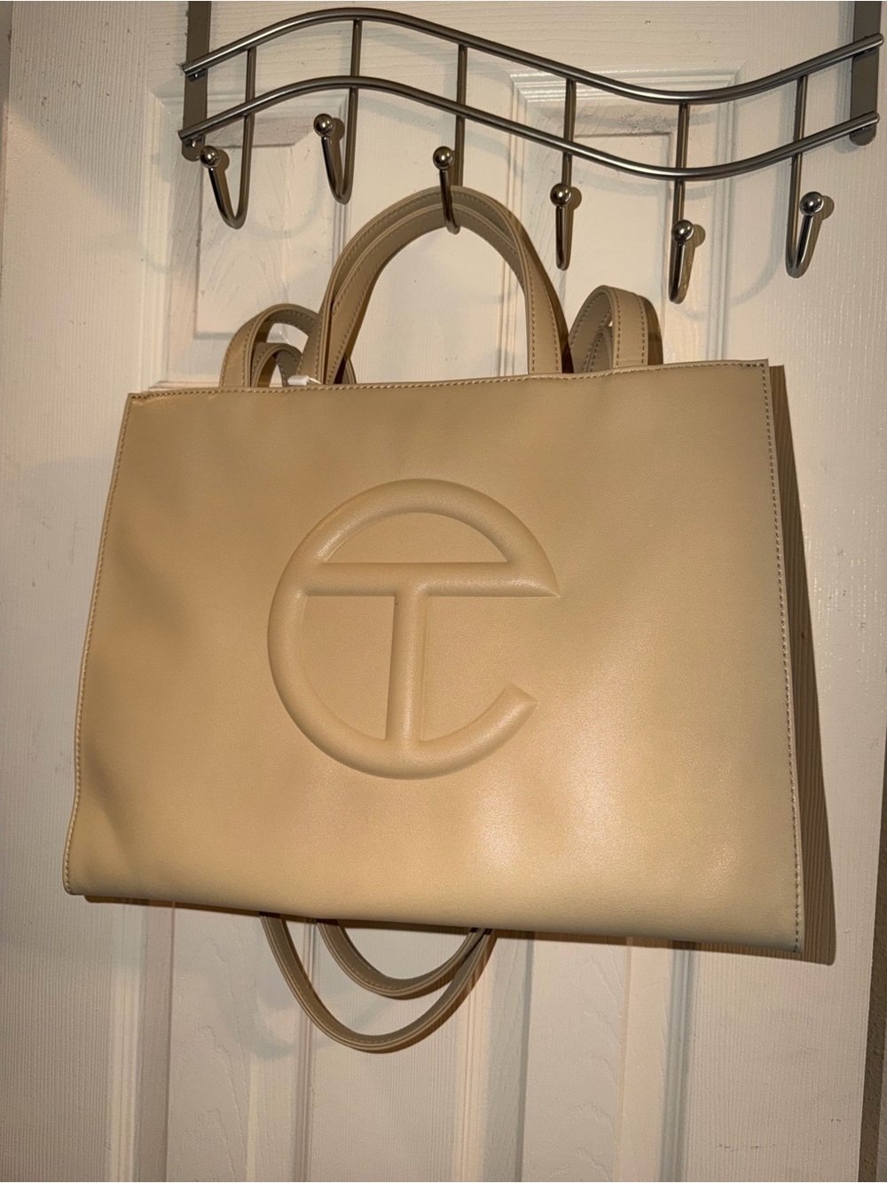 Telfar Tan Leather Shopping Tote with Embossed Logo